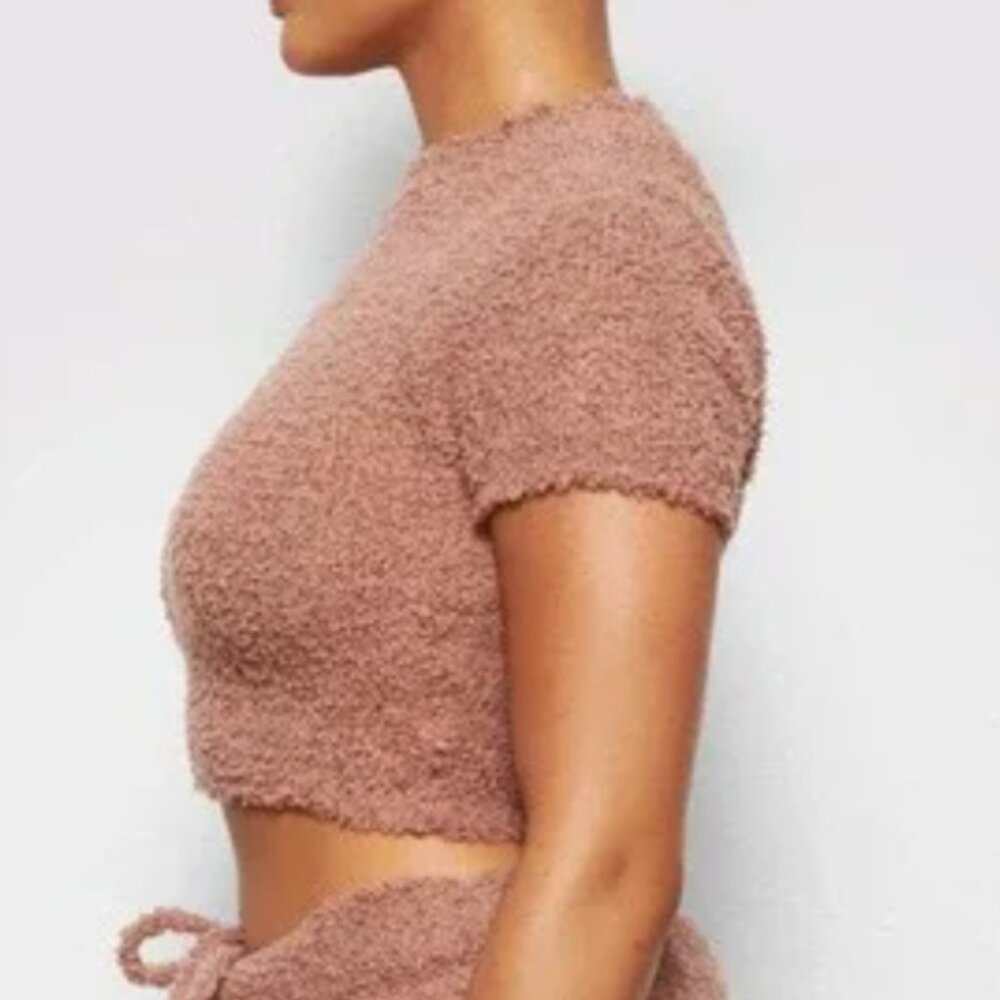 SKIMS I COZY KNIT CROPPED T-SHIRT | ROSE CLAY S/M - Picture 2 of 6